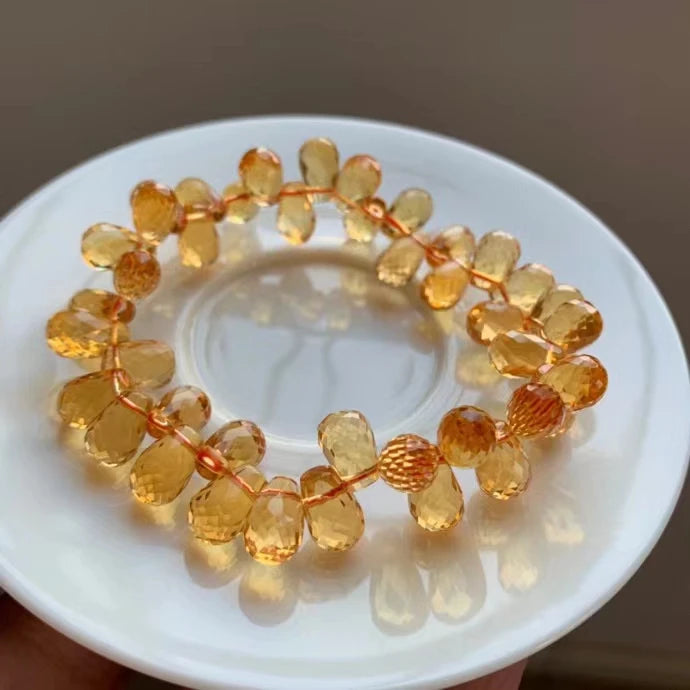 Natural Yellow Citrine Bracelet – 10×8mm Water Drop Beads for Women