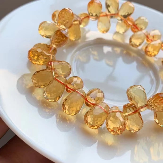 Natural Yellow Citrine Bracelet – 10×8mm Water Drop Beads for Women