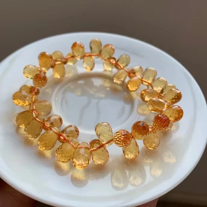 Natural Yellow Citrine Bracelet – 10×8mm Water Drop Beads for Women