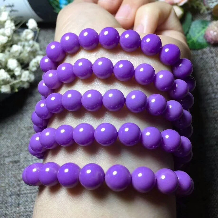Natural Purple Phosphosiderite Bracelet – 9mm Round Gemstone Beads for Women