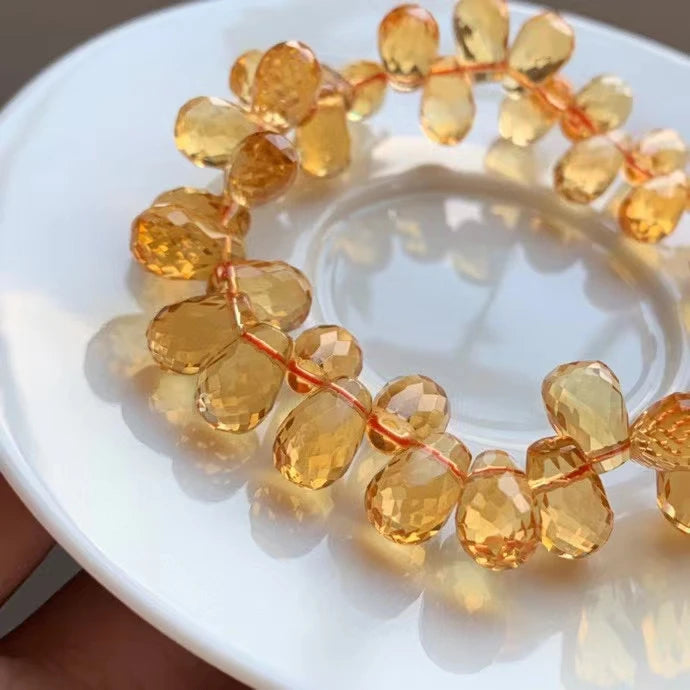 Natural Yellow Citrine Bracelet – 10×8mm Water Drop Beads for Women