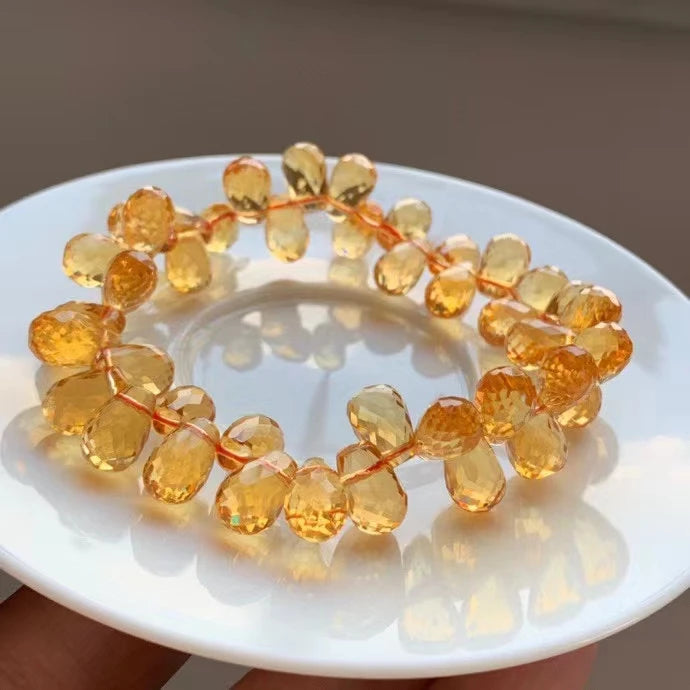 Natural Yellow Citrine Bracelet – 10×8mm Water Drop Beads for Women