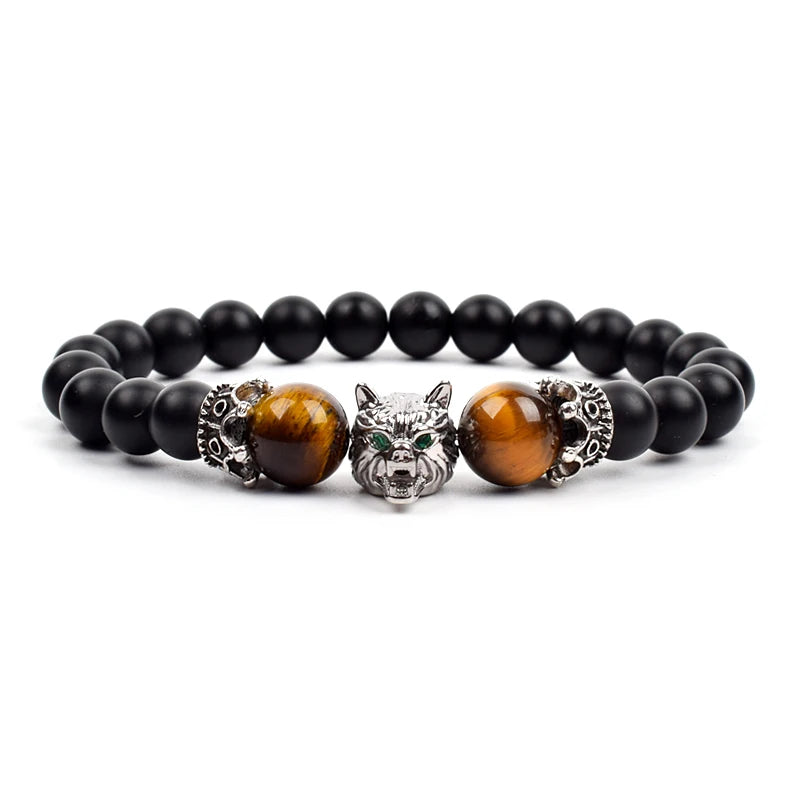 Bracelet Men Black Matte Agates Bead Vintage