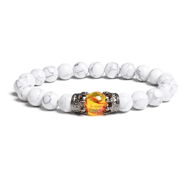 Black Lava Stone Crown Charm Tiger Eye Beads Bracelet