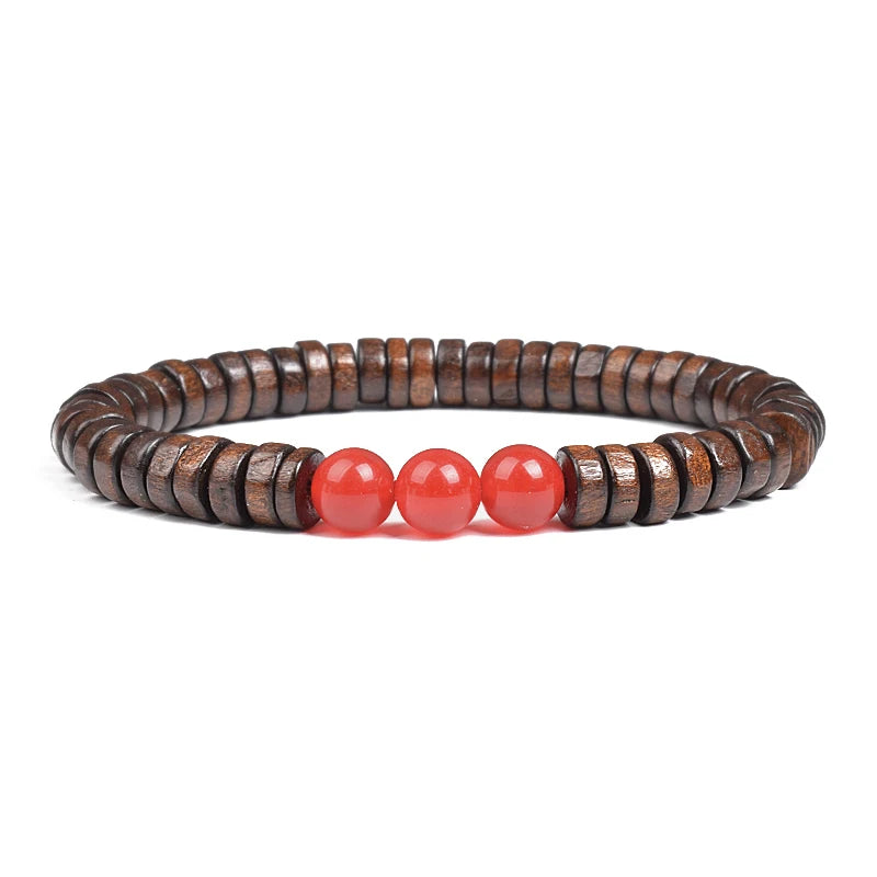 Cylindrical Wood Beads With Natural Stone Bracelet For Men