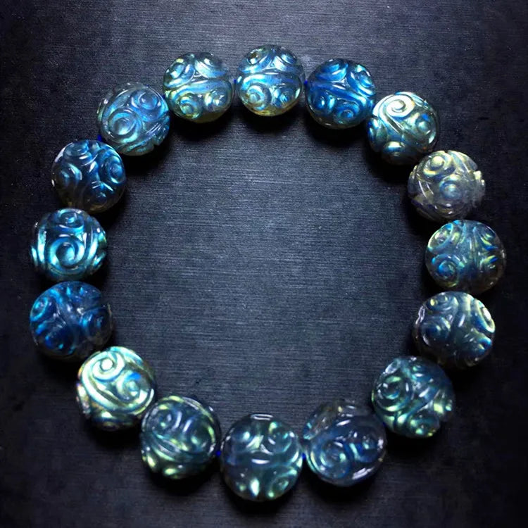 Natural Colorful Labradorite Bracelet – 9–12mm Beads for Women & Men