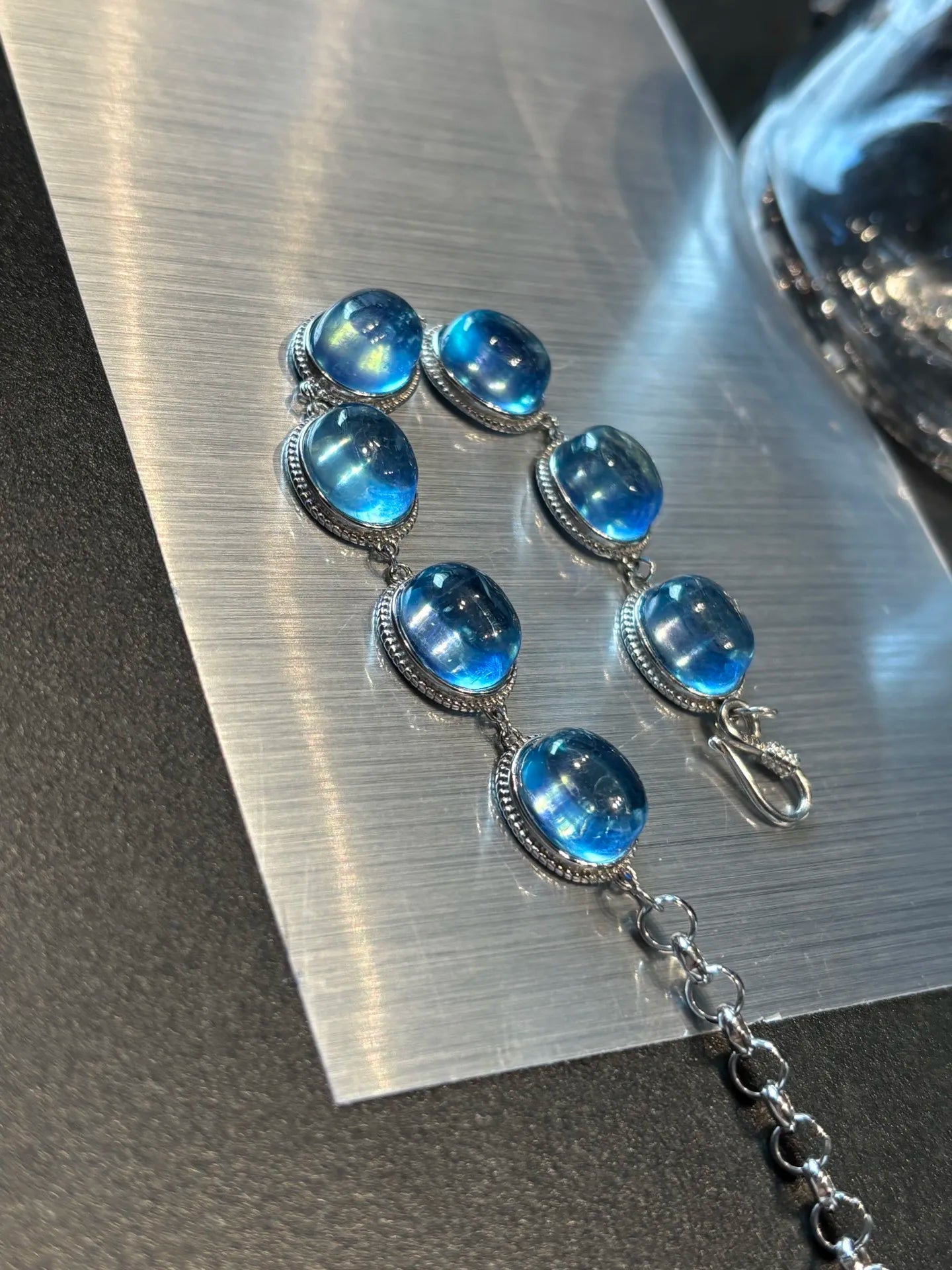Blue Aquamarine Flower Beads Bracelet – Natural 14x13mm for Women & Men