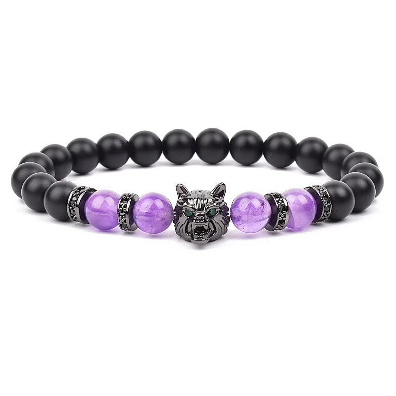 Bracelet Men Black Matte Agates Bead Vintage