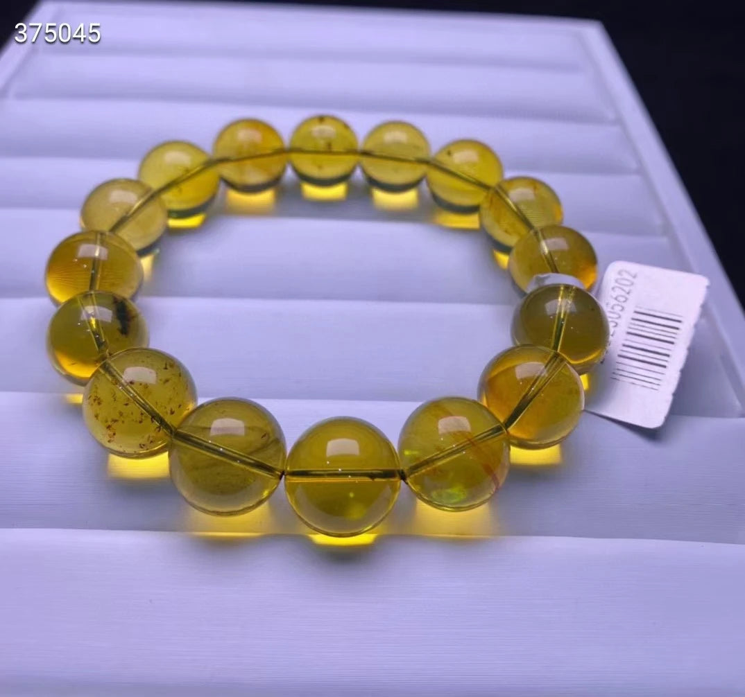 Natural Blue Amber Bracelet – Clear Round Beads 13.5mm for Women & Men