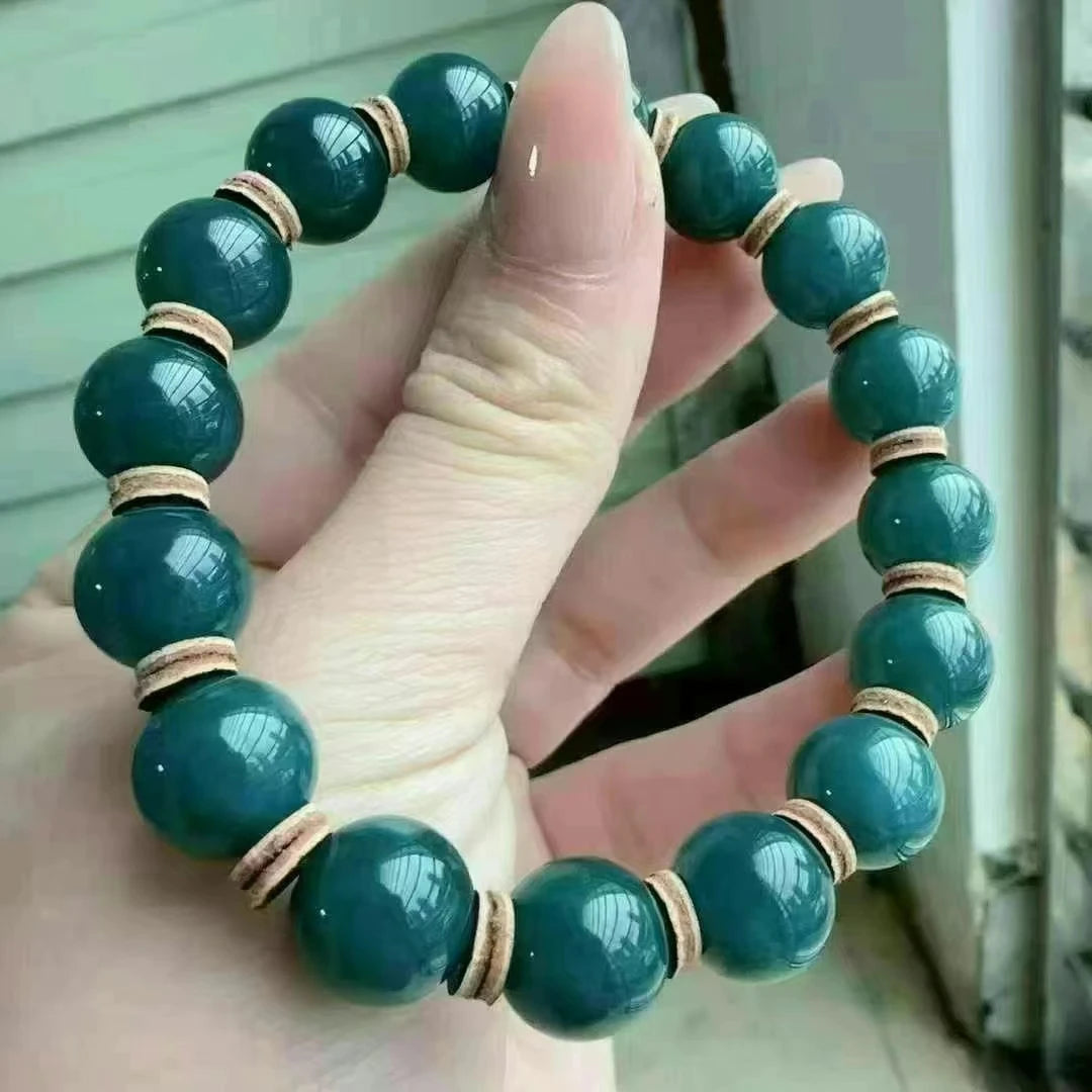 Natural Deep Green Jade Bracelet – 11mm Round Beads Pendant for Women