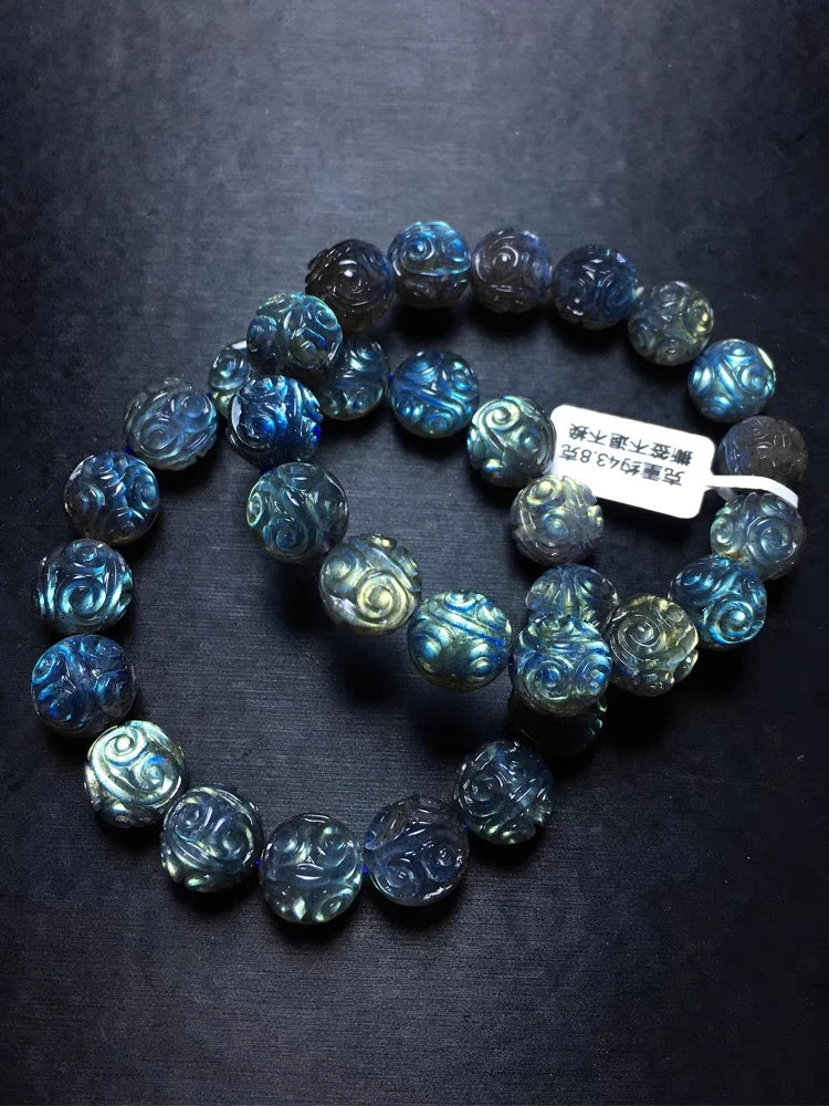 Natural Colorful Labradorite Bracelet – 9–12mm Beads for Women & Men