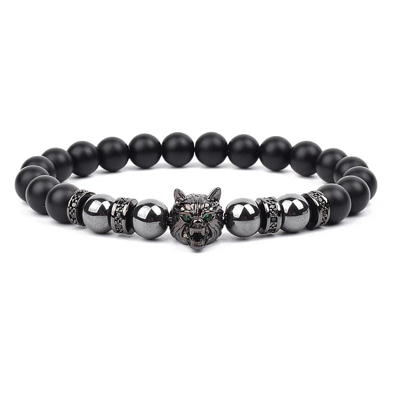 Bracelet Men Black Matte Agates Bead Vintage