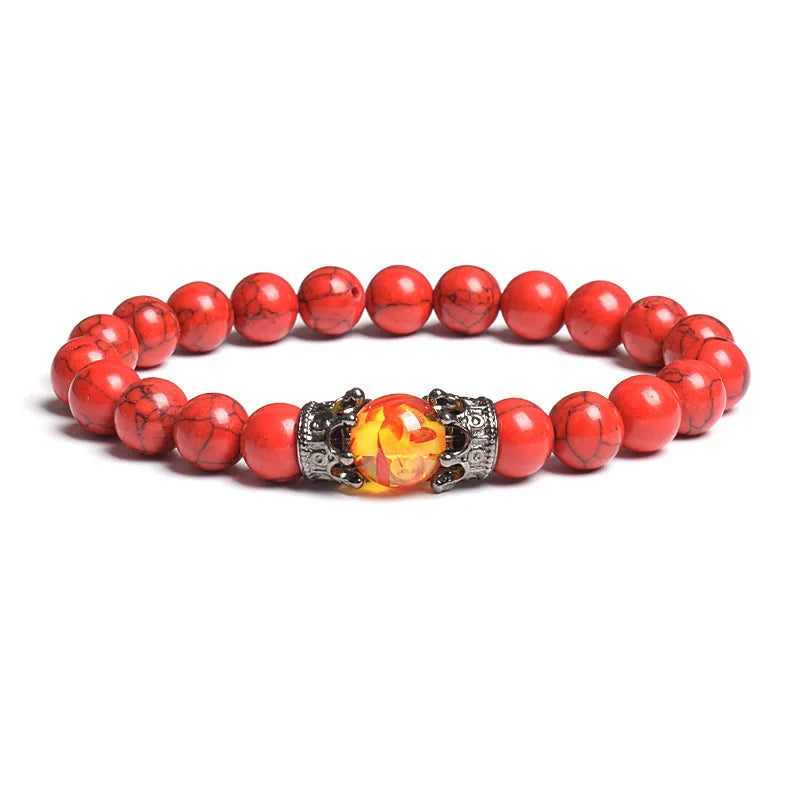 Black Lava Stone Crown Charm Tiger Eye Beads Bracelet