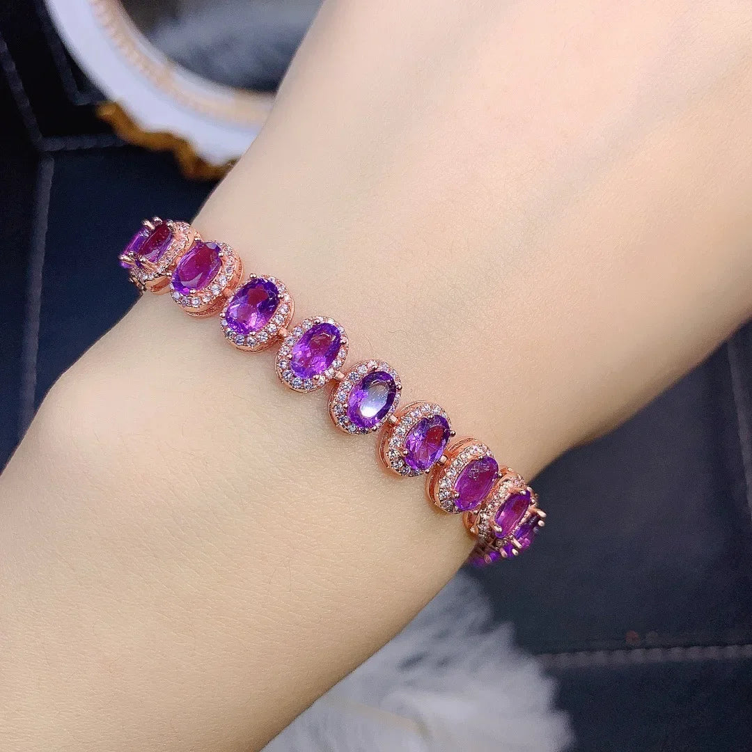 Natural Amethyst Bracelet – 925 Sterling Silver Luxury Jewelry for Women (4×5mm)