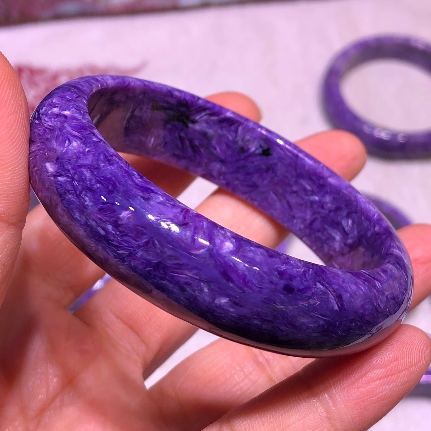 Natural Charoite Bracelet – Reiki Healing Crystal Bangle for Women