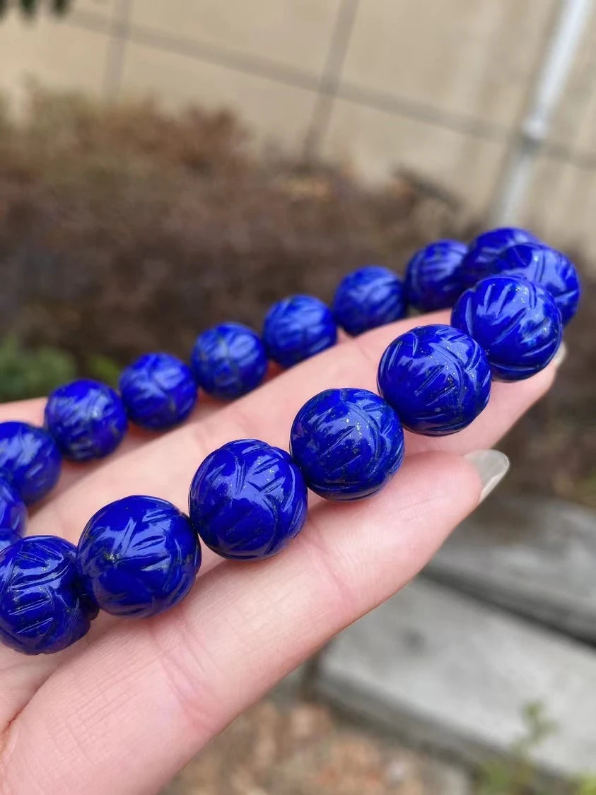 Natural Blue Lapis Lazuli Bracelet – 13.6mm Round Beads for Women & Men