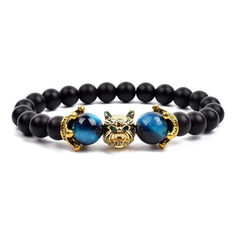 Bracelet Men Black Matte Agates Bead Vintage