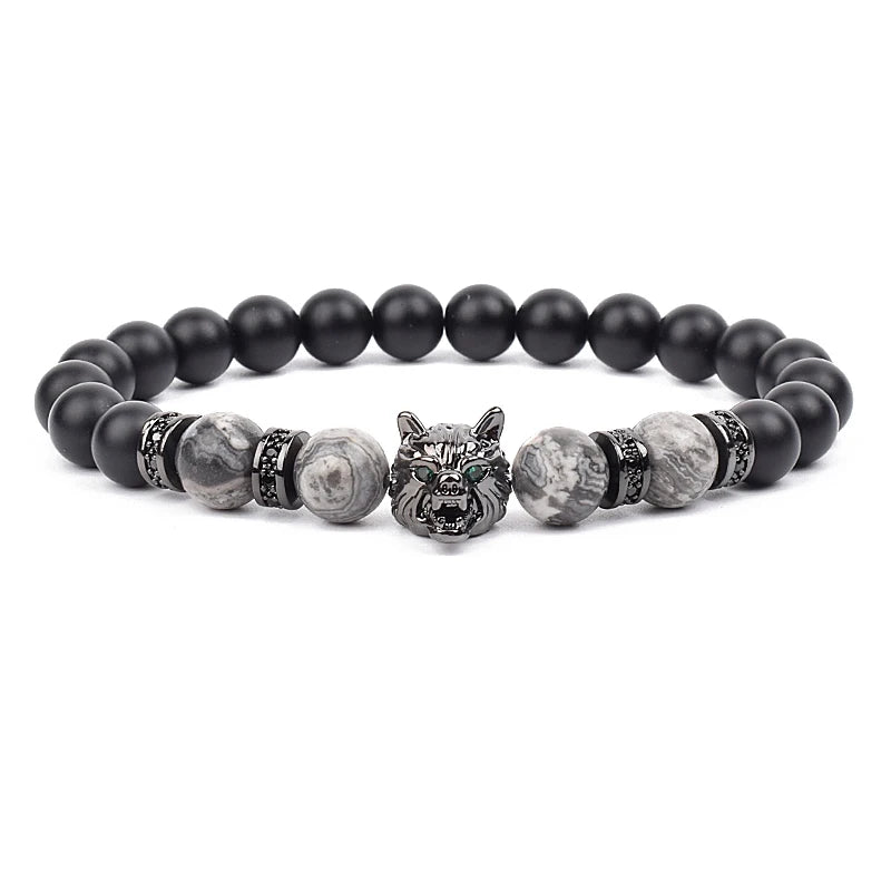 Bracelet Men Black Matte Agates Bead Vintage