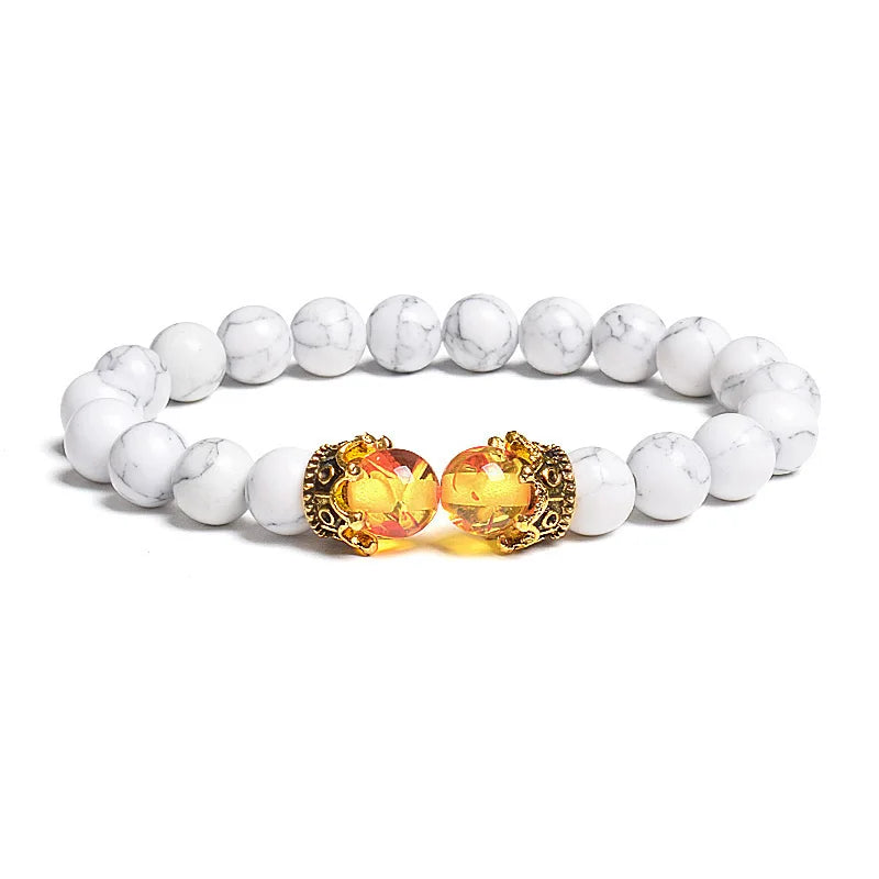 Black Lava Stone Crown Charm Tiger Eye Beads Bracelet