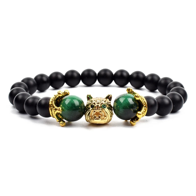 Bracelet Men Black Matte Agates Bead Vintage