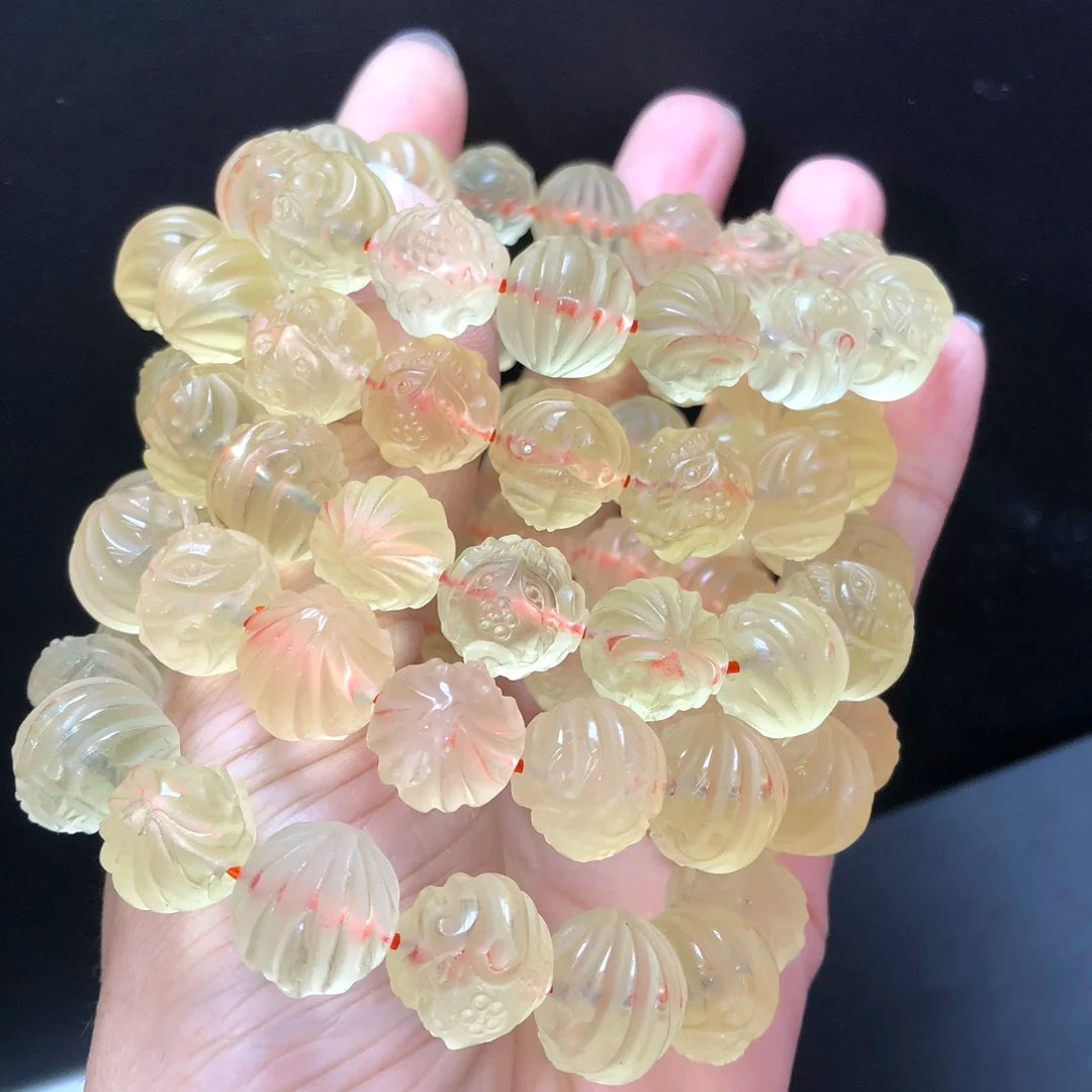 Natural Citrine Fox Bracelet – 13mm Nine-Tailed Fox Crystal Beads for Women