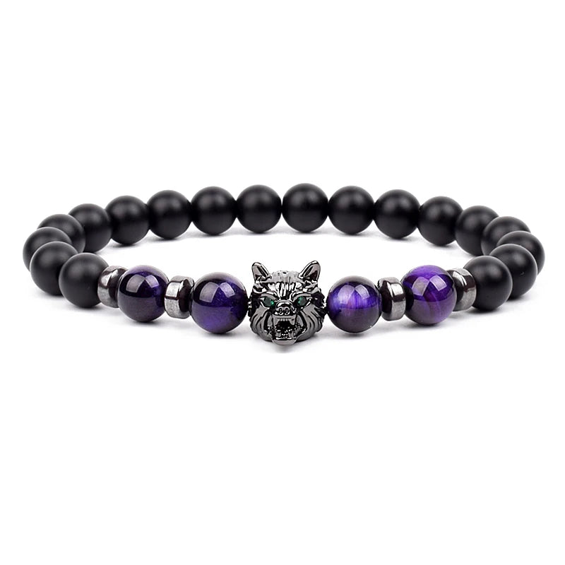Bracelet Men Black Matte Agates Bead Vintage