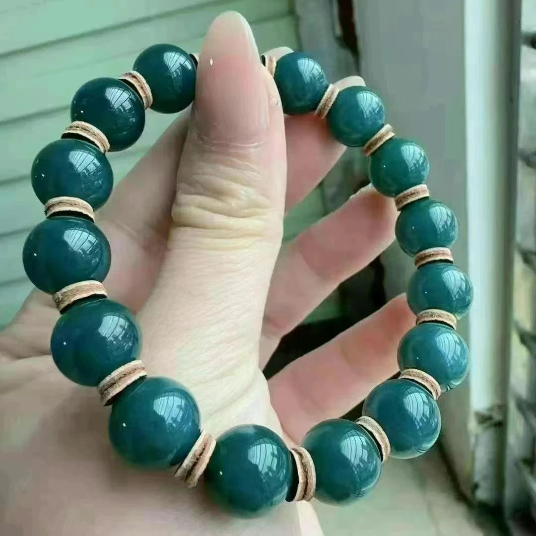 Natural Deep Green Jade Bracelet – 11mm Round Beads Pendant for Women