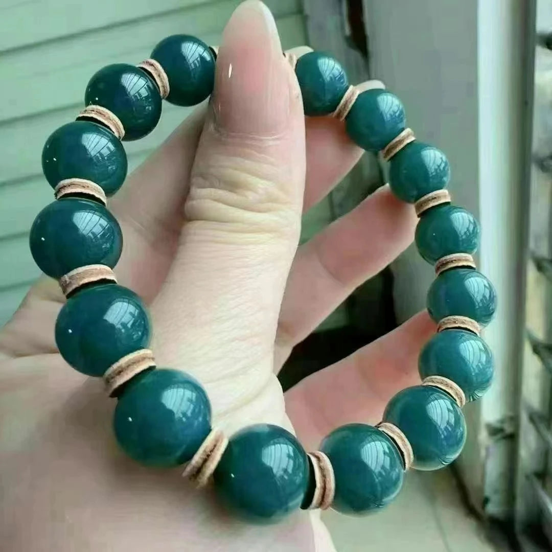 Natural Deep Green Jade Bracelet – 11mm Round Beads Pendant for Women