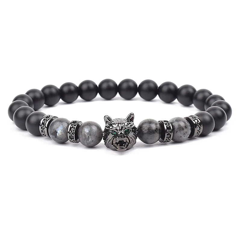 Bracelet Men Black Matte Agates Bead Vintage