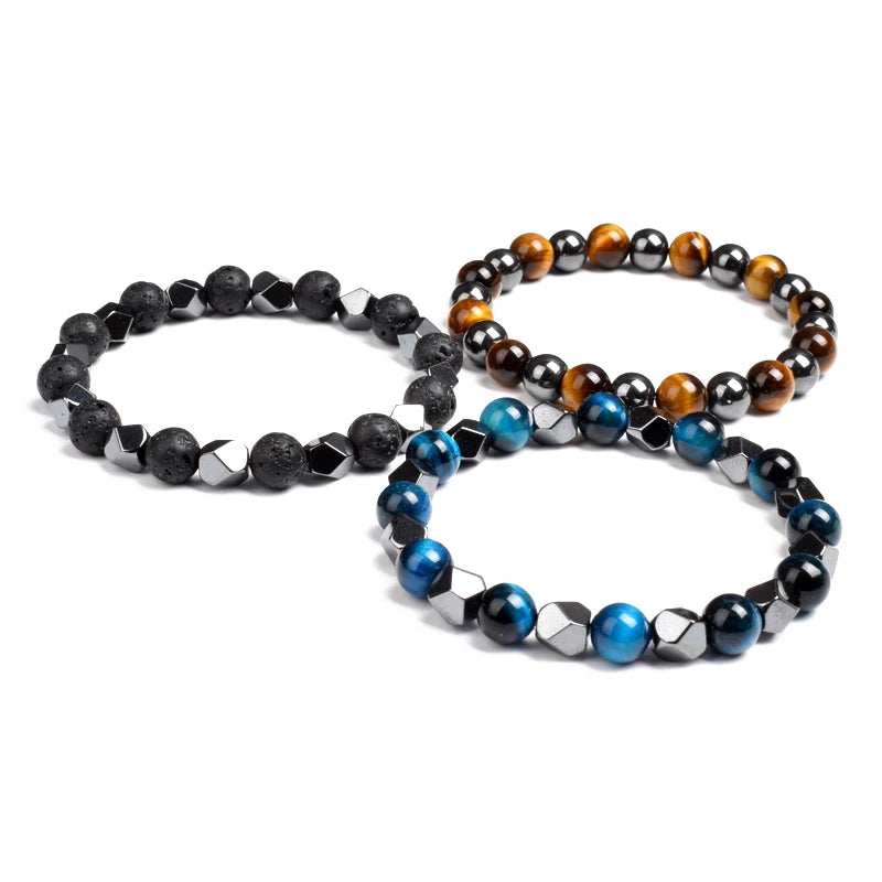 Fashion Men Bracelet Hematite Tiger Eye Stone