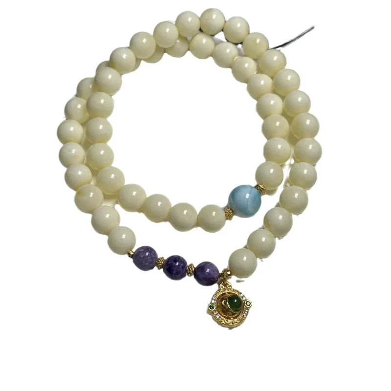 Natural Beeswax & White Honey Charoite Bracelet – Sea-Pattern Stone