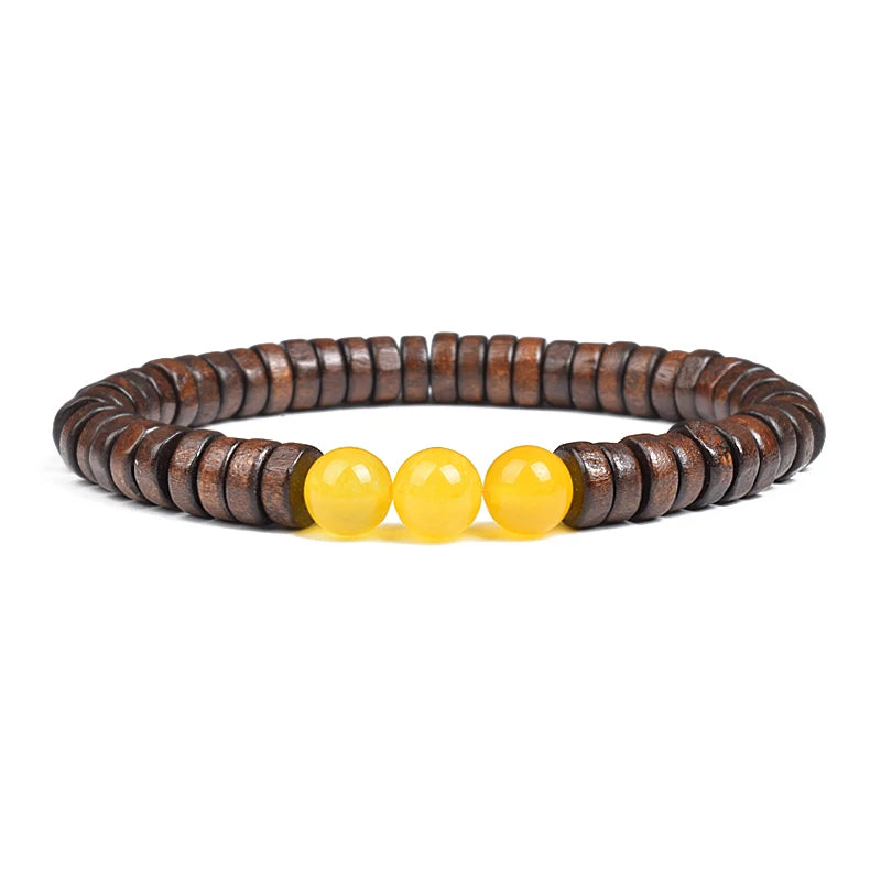 Cylindrical Wood Beads With Natural Stone Bracelet For Men