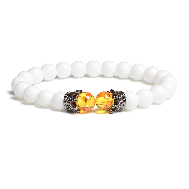 Black Lava Stone Crown Charm Tiger Eye Beads Bracelet