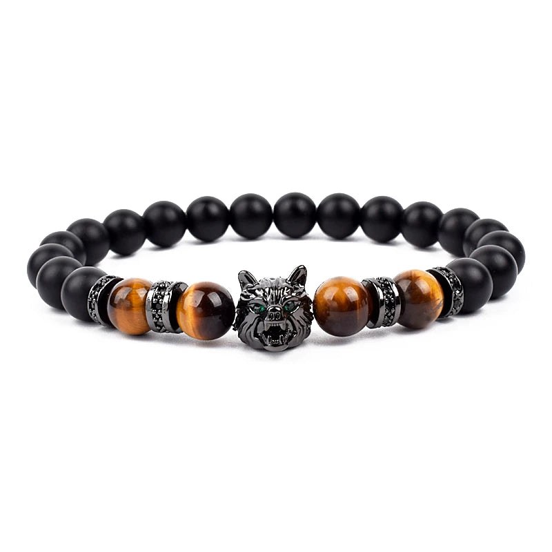 Bracelet Men Black Matte Agates Bead Vintage