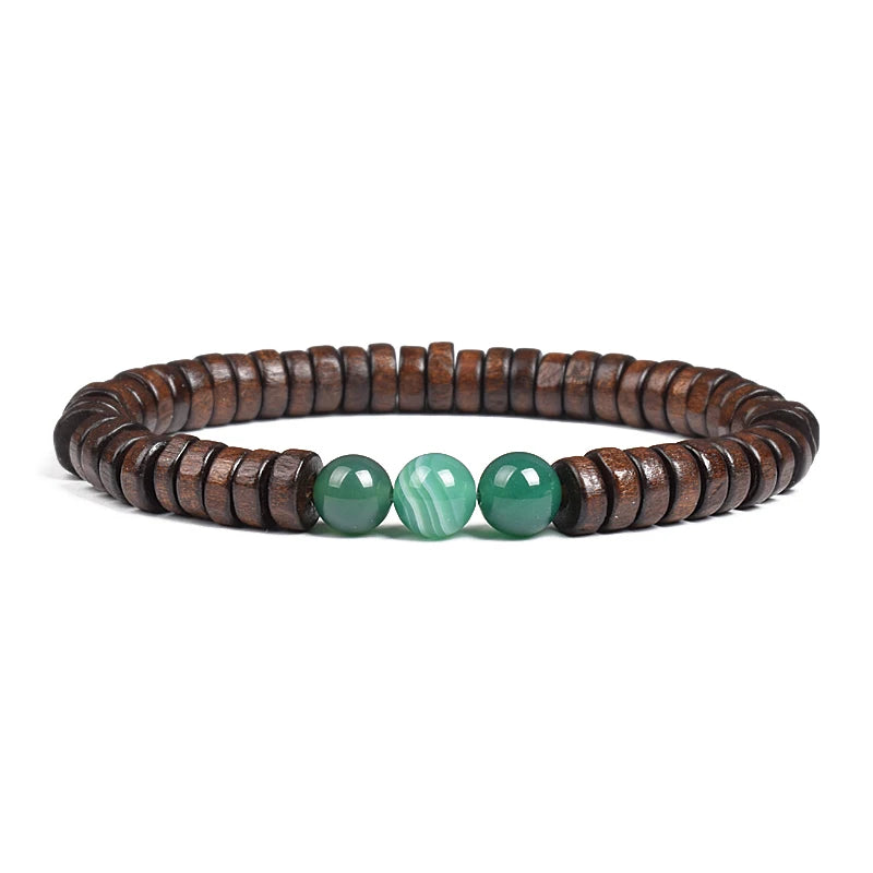 Cylindrical Wood Beads With Natural Stone Bracelet For Men