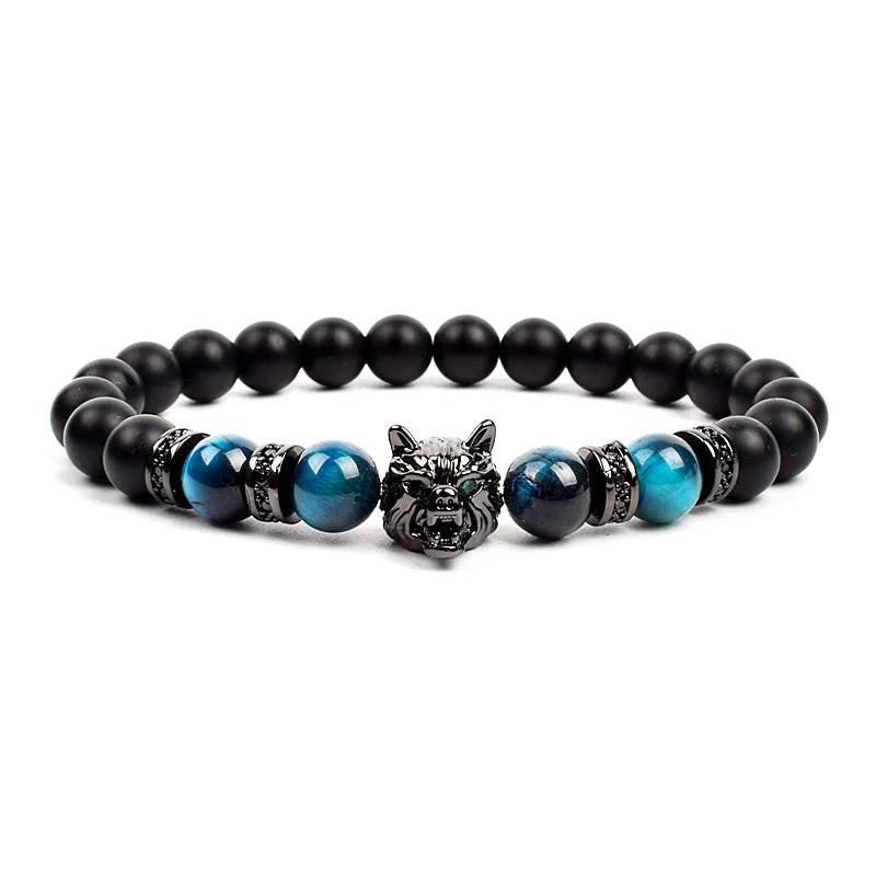 Bracelet Men Black Matte Agates Bead Vintage