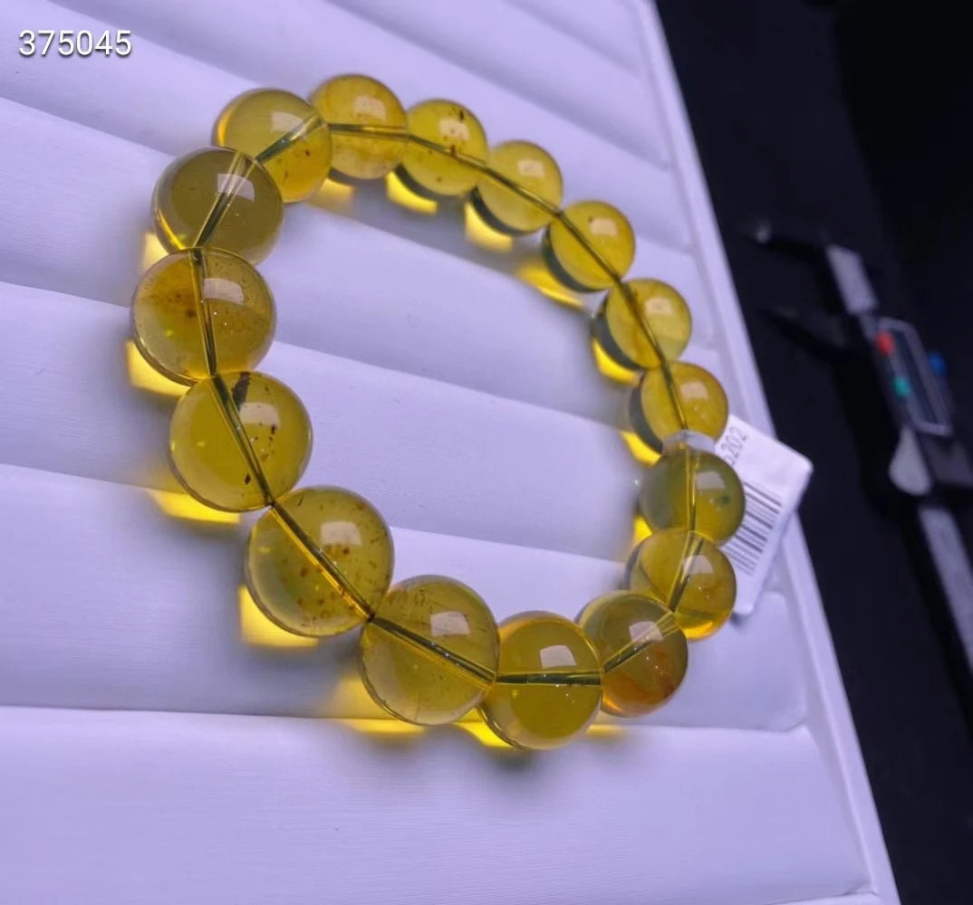 Natural Blue Amber Bracelet – Clear Round Beads 13.5mm for Women & Men