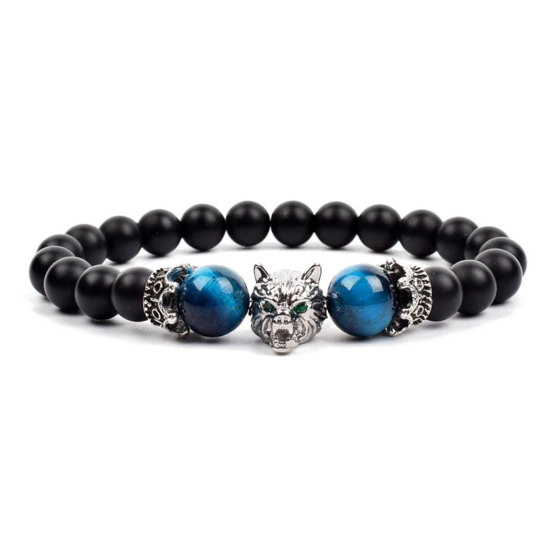 Bracelet Men Black Matte Agates Bead Vintage