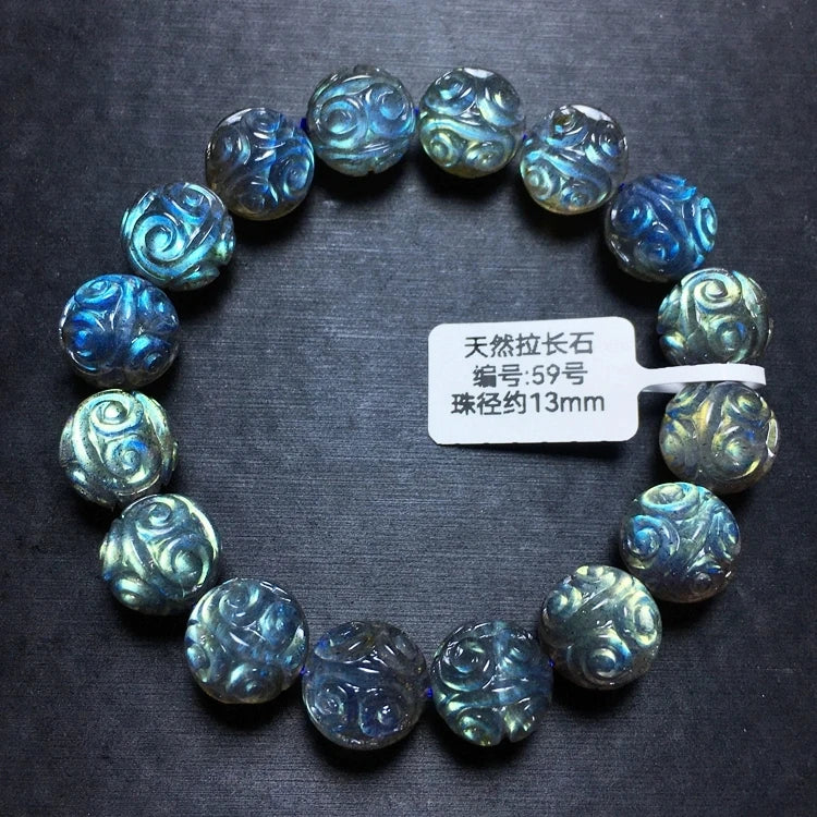 Natural Colorful Labradorite Bracelet – 9–12mm Beads for Women & Men