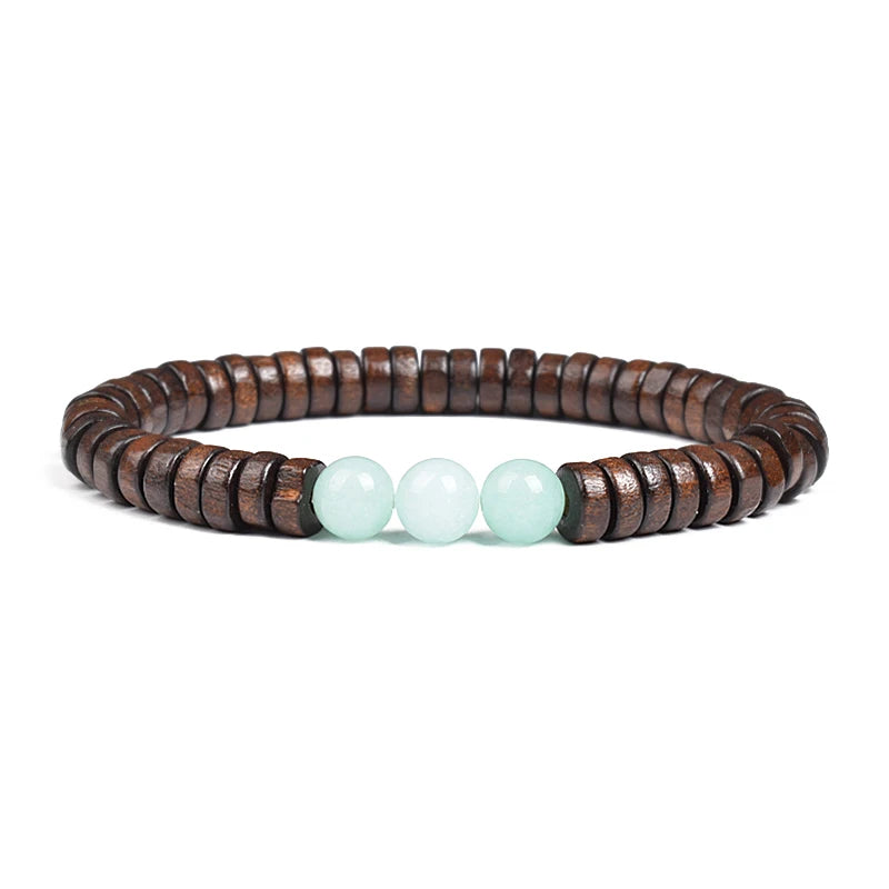 Cylindrical Wood Beads With Natural Stone Bracelet For Men