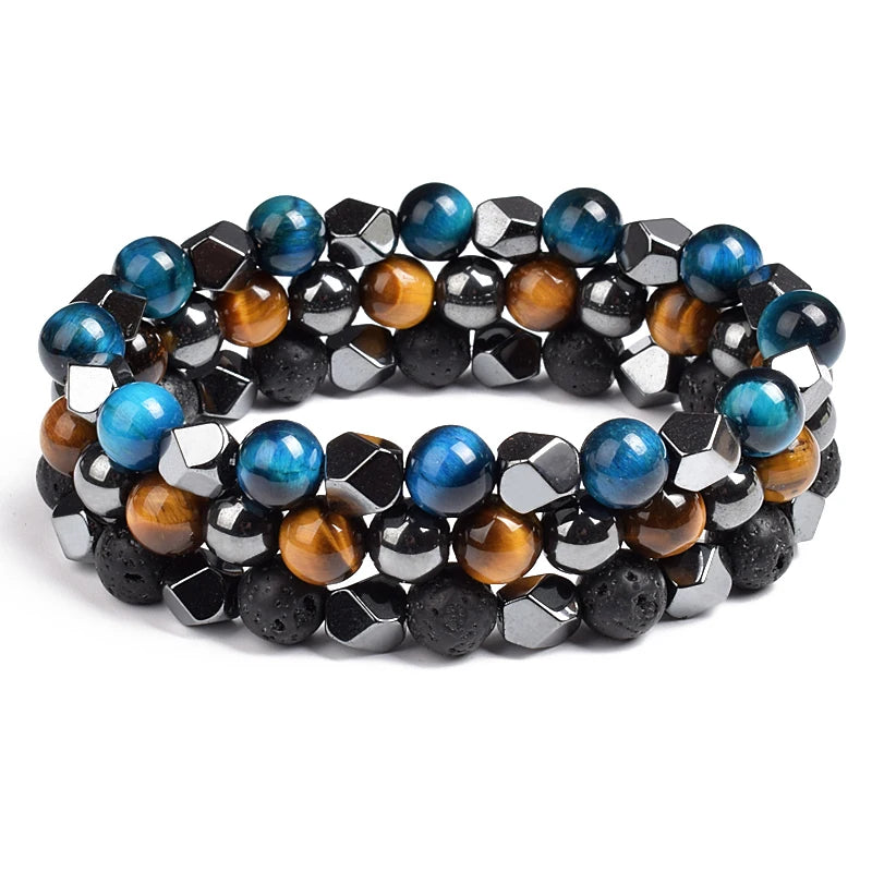 Fashion Men Bracelet Hematite Tiger Eye Stone