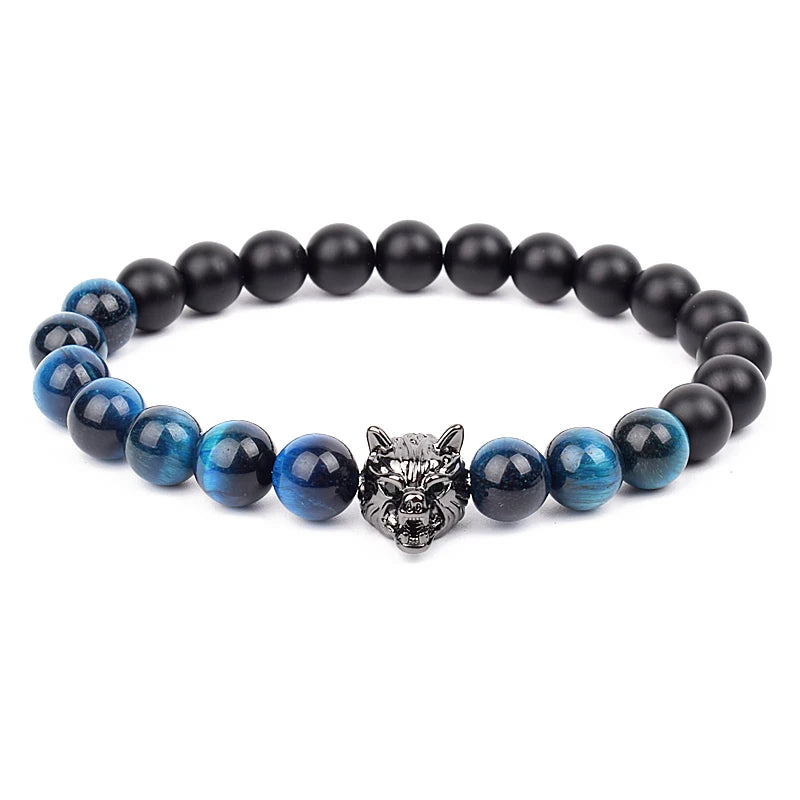 Bracelet Men Black Matte Agates Bead Vintage