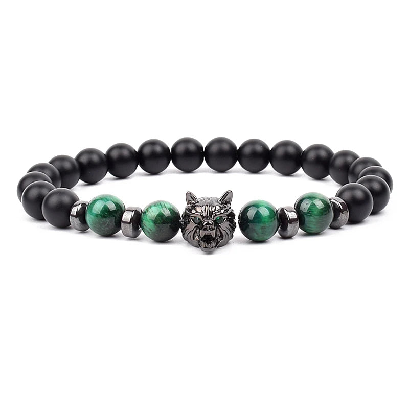 Bracelet Men Black Matte Agates Bead Vintage