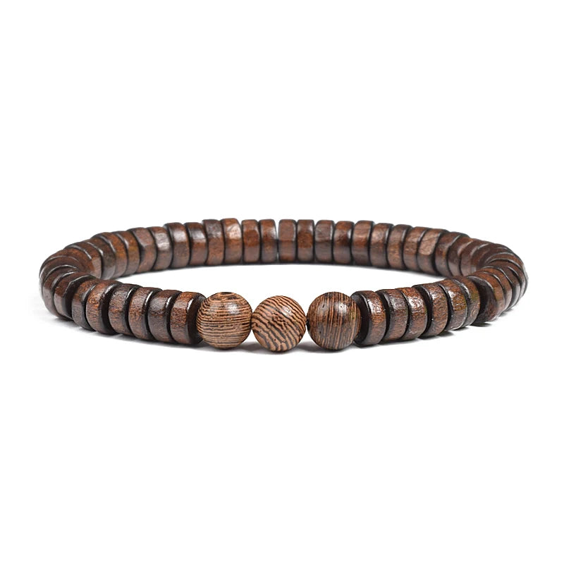 Cylindrical Wood Beads With Natural Stone Bracelet For Men