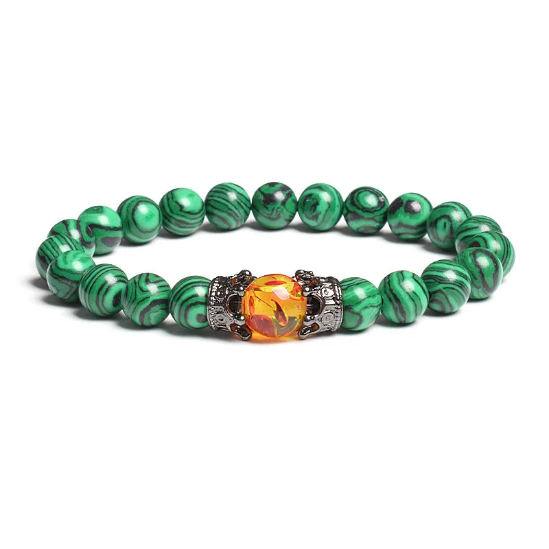 Black Lava Stone Crown Charm Tiger Eye Beads Bracelet