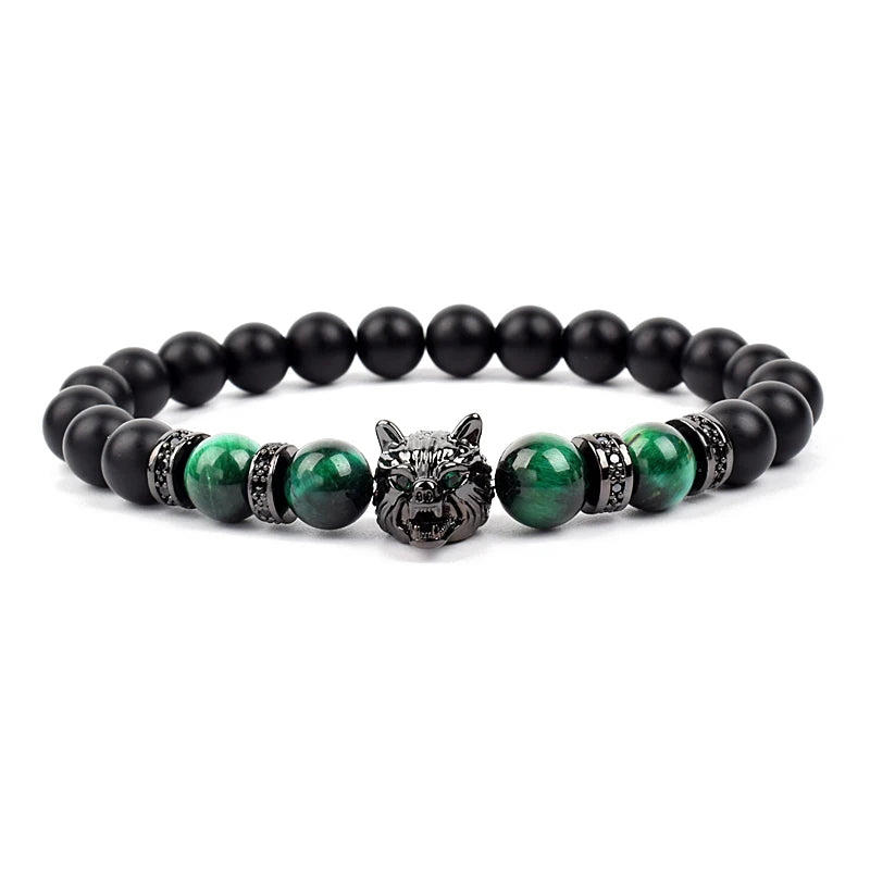 Bracelet Men Black Matte Agates Bead Vintage