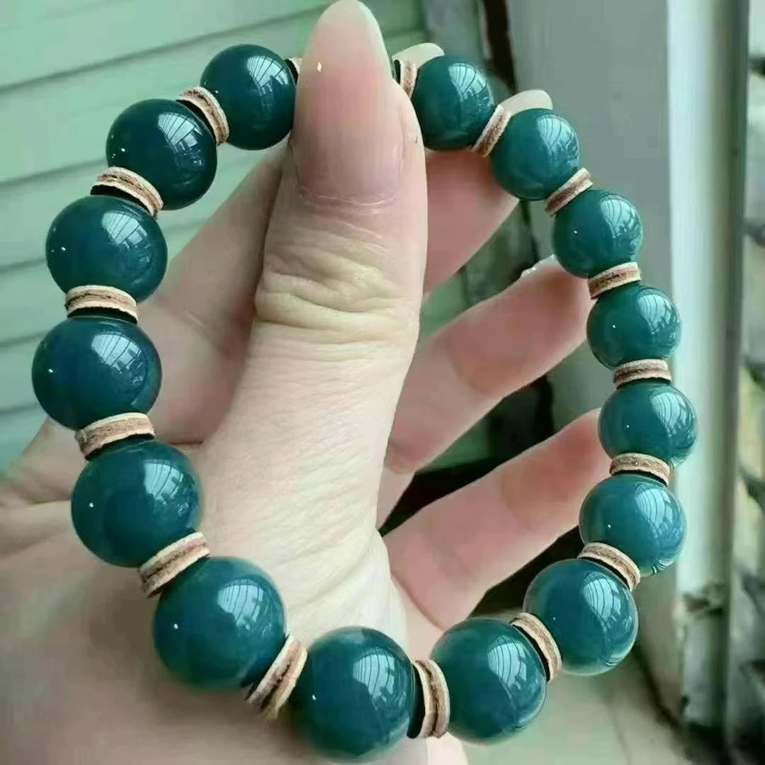 Natural Deep Green Jade Bracelet – 11mm Round Beads Pendant for Women
