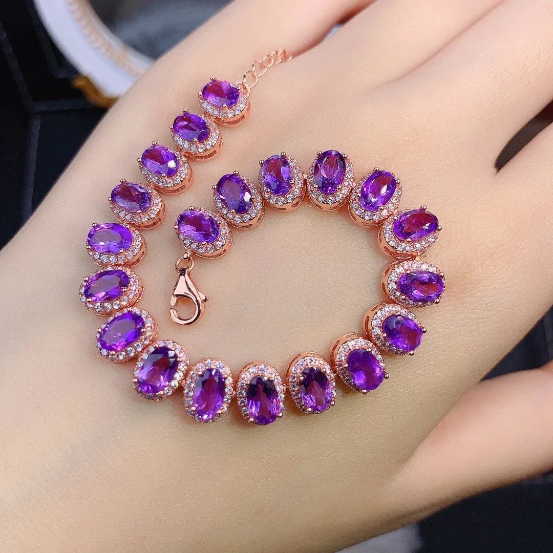 Natural Amethyst Bracelet – 925 Sterling Silver Luxury Jewelry for Women (4×5mm)