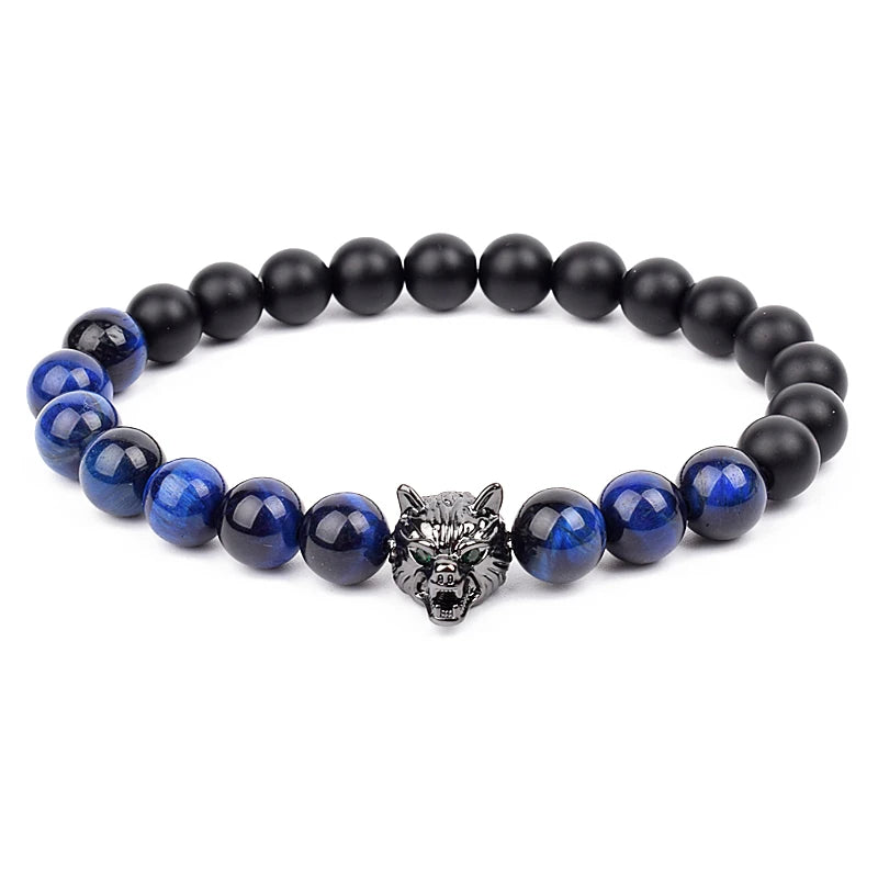 Bracelet Men Black Matte Agates Bead Vintage