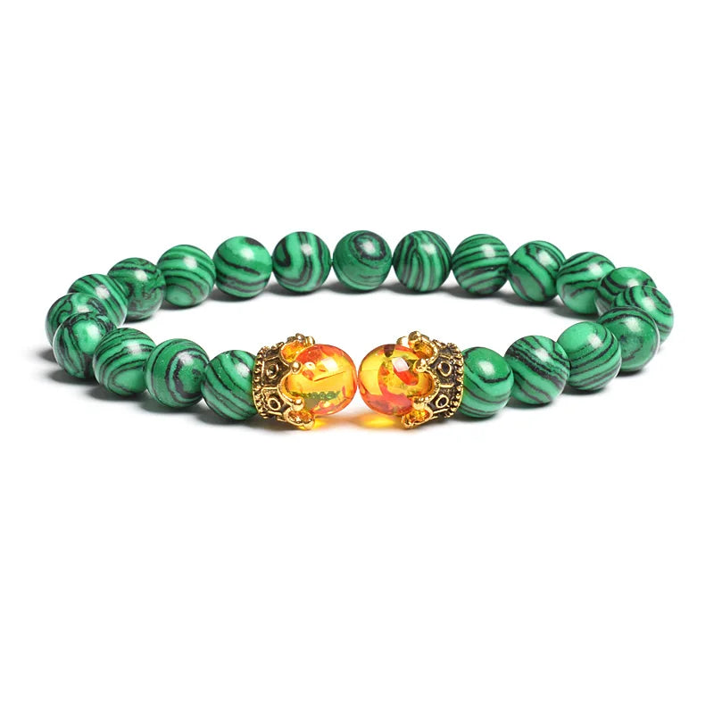 Black Lava Stone Crown Charm Tiger Eye Beads Bracelet